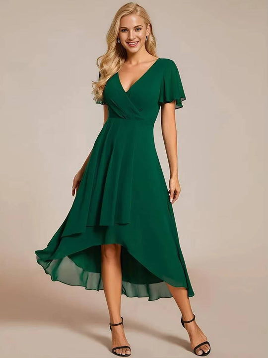 Women's Elegant V-Neck High-Low Chiffon Dress