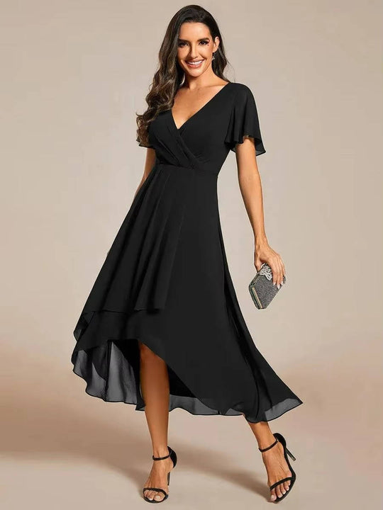 Women's Elegant V-Neck High-Low Chiffon Dress