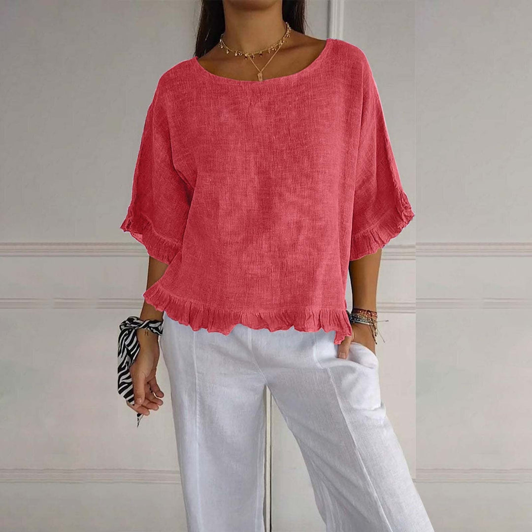 Women's Plain Blouse with Ruffle Trim Hem