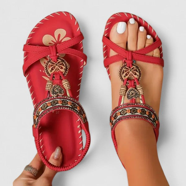 Women's Bohemian Beaded T-Strap Comfort Sandals