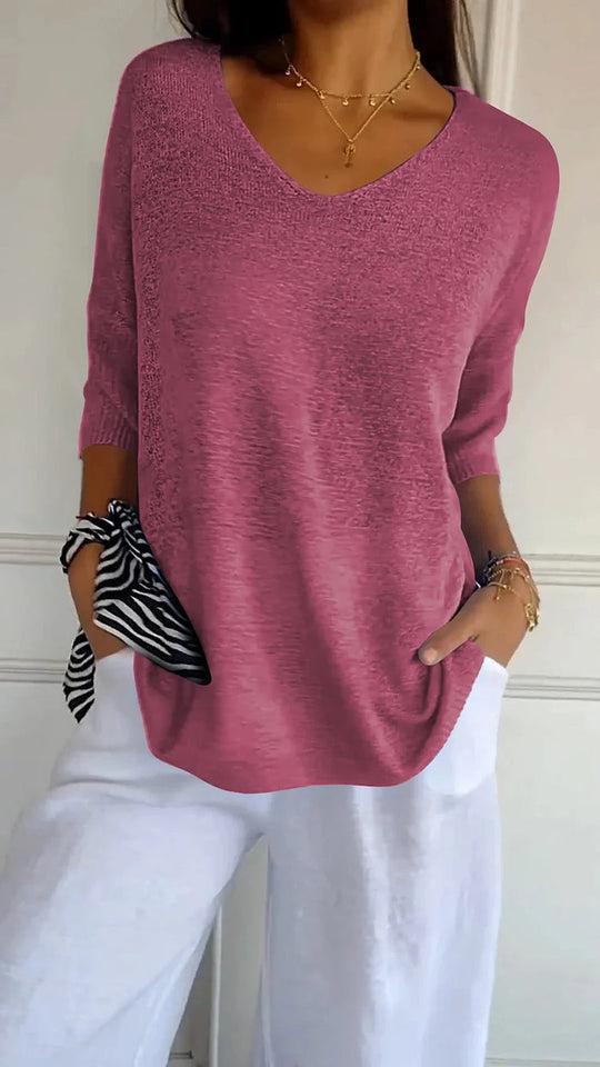 Women's Casual Textured V-Neck Knit Blouse
