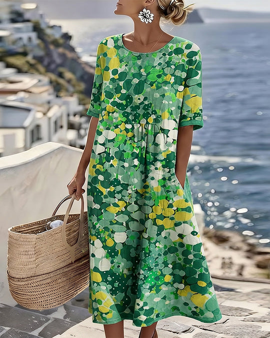 Damen Midikleid mit abstraktem Blumenmuster