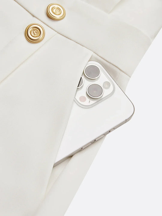 Elegantes ärmelloses Damenblusen- und Midirock-Set mit Knopfdetail