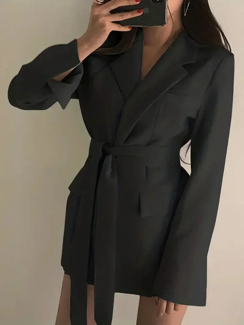 Damen Gürteldesign Wickel Blazer Kleid
