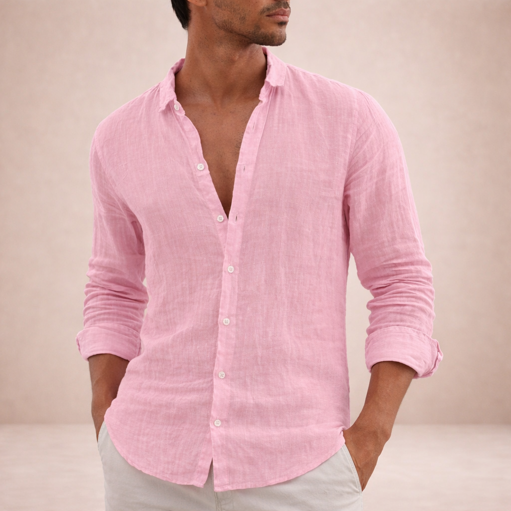Men's Casual Linen-Blend Button-Up Shirt