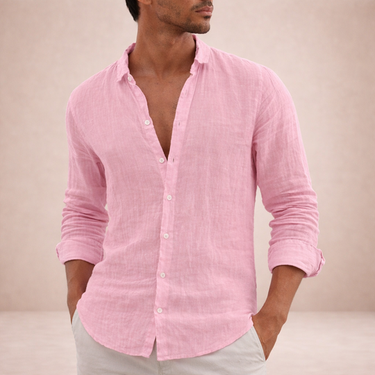Men's Casual Linen-Blend Button-Up Shirt