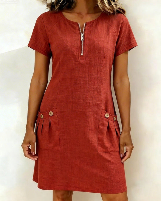 Damen Freizeitkleid mit Reißverschluss und Taschen