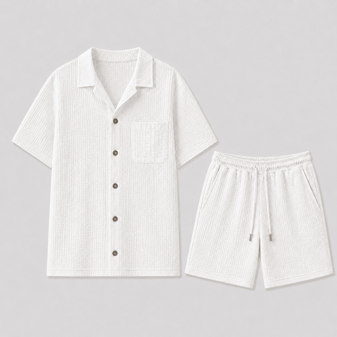 Men's Textured Short Sleeve Shirt and Shorts Two-Piece Set