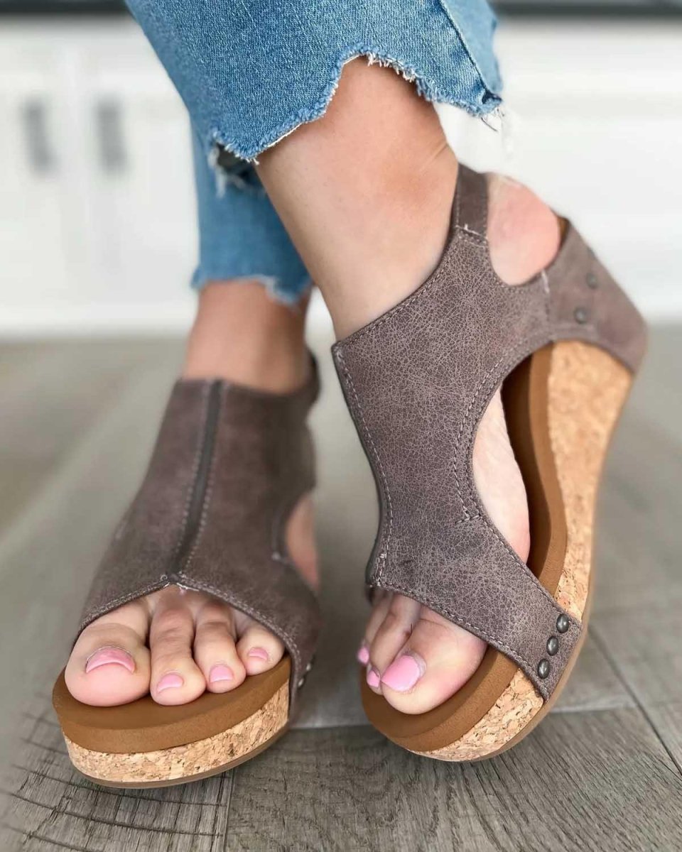 Women's Peep Toe Cork Platform Wedge Sandals
