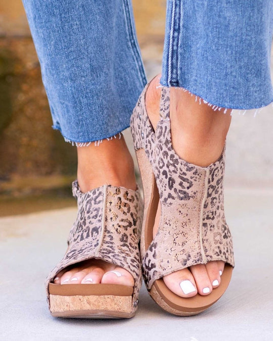 Women's Peep Toe Cork Platform Wedge Sandals