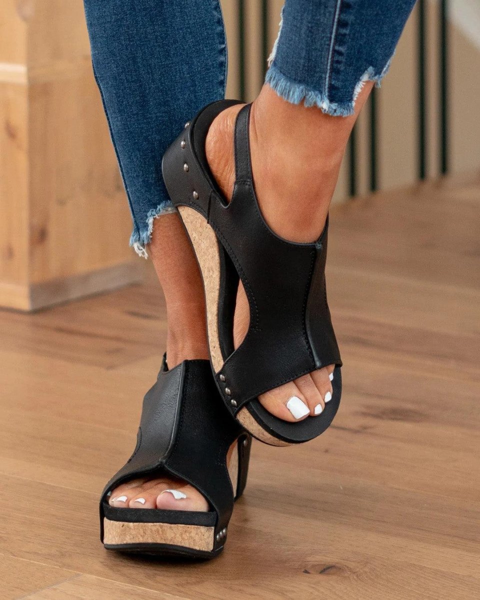 Women's Peep Toe Cork Platform Wedge Sandals