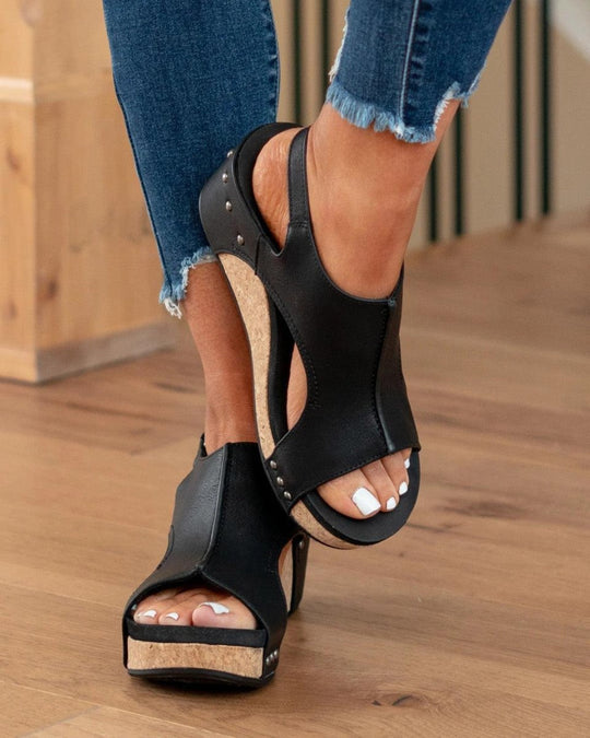 Women's Peep Toe Cork Platform Wedge Sandals