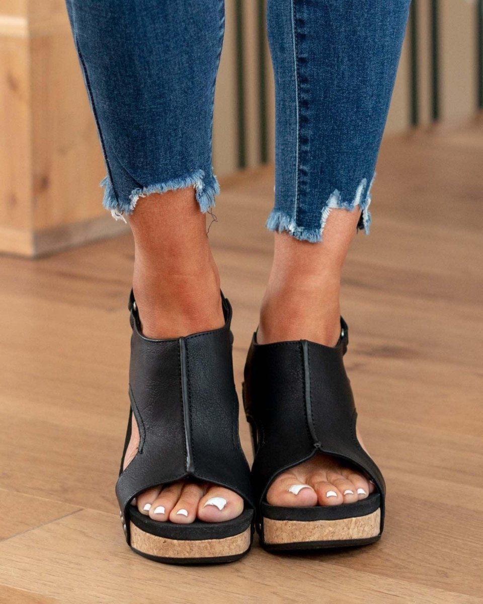 Women's Peep Toe Cork Platform Wedge Sandals