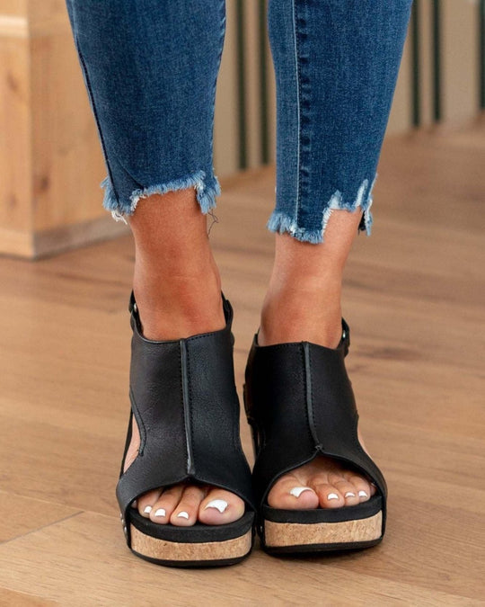 Women's Peep Toe Cork Platform Wedge Sandals