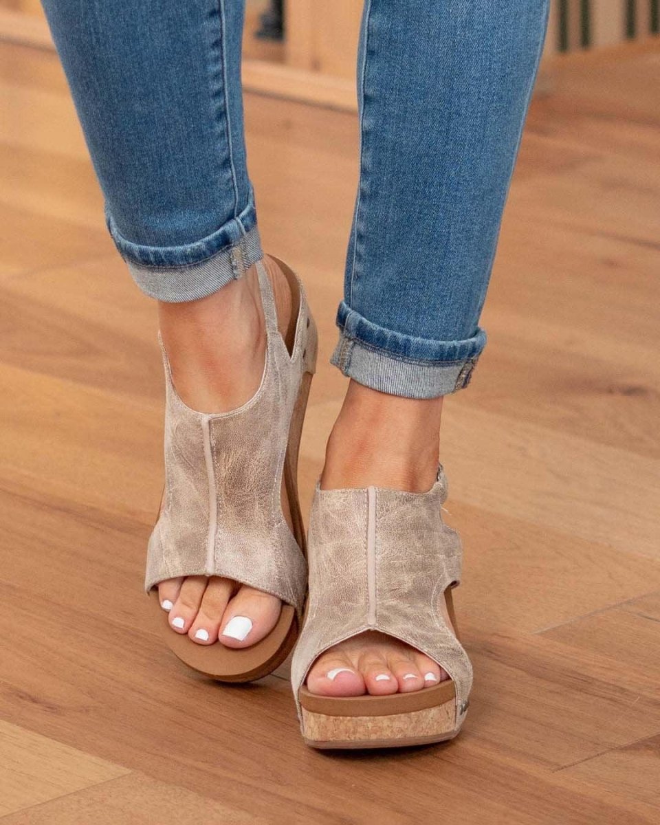 Women's Peep Toe Cork Platform Wedge Sandals