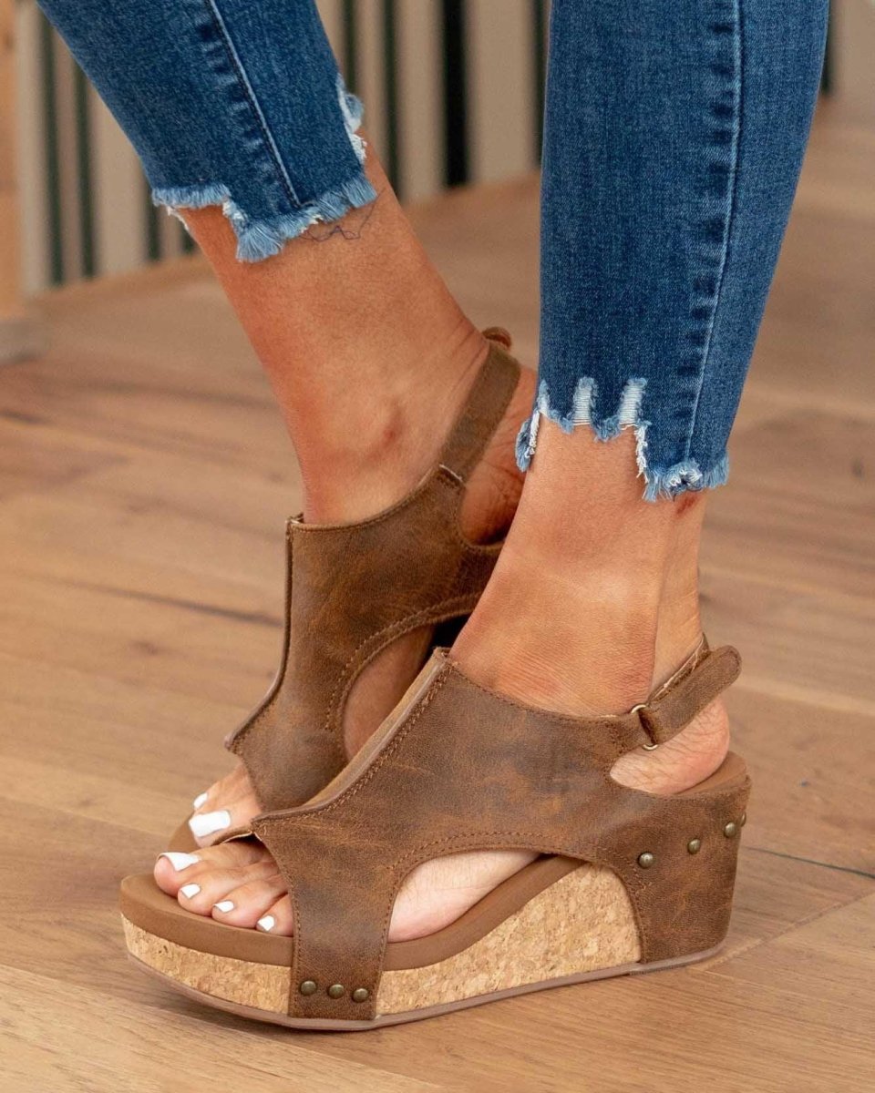 Women's Peep Toe Cork Platform Wedge Sandals