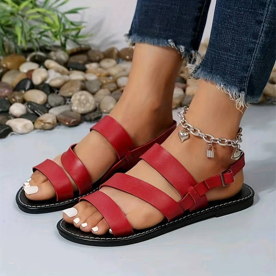 Women's Triple Strap Buckle Flat Sandals