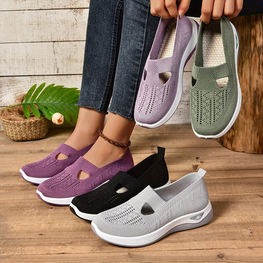 Women's Breathable Knit Slip-On Walking Sneakers