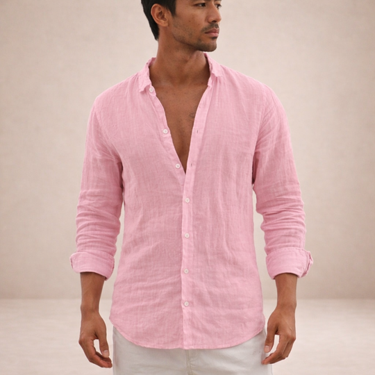 Men's Casual Linen-Blend Button-Up Shirt