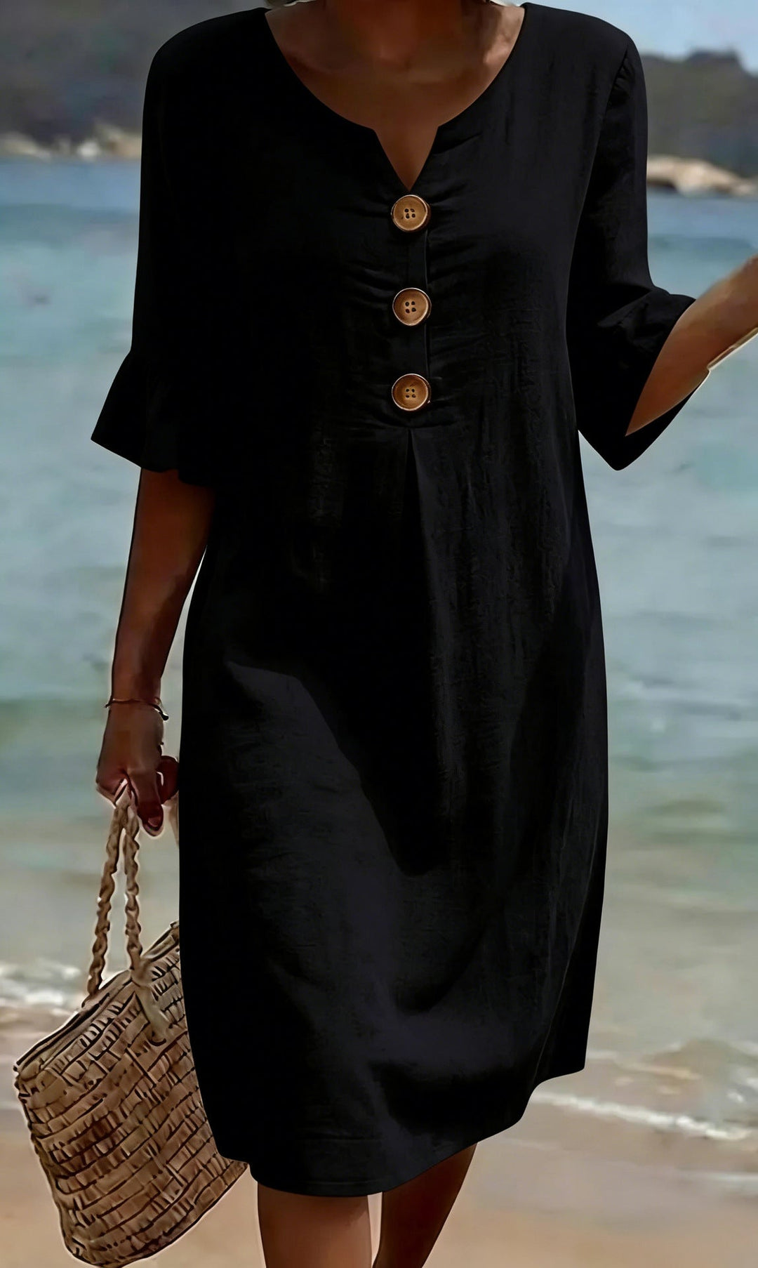Damen Midi-Kleid mit Knopfdetails und luftigem Schnitt