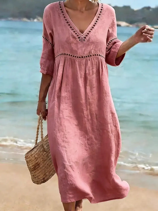 Women's Bohemian Lace Trim Midi Dress
