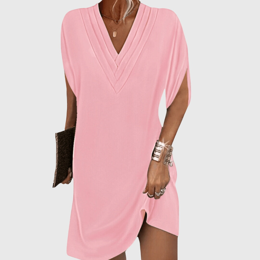 Women's Elegant V-Neck Batwing Mini Dress
