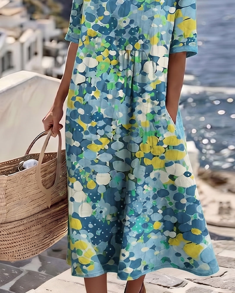 Damen Midikleid mit abstraktem Blumenmuster