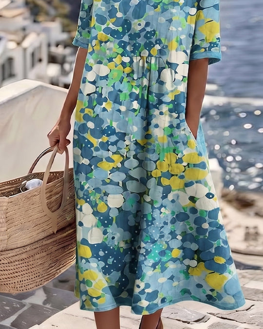 Damen Midikleid mit abstraktem Blumenmuster