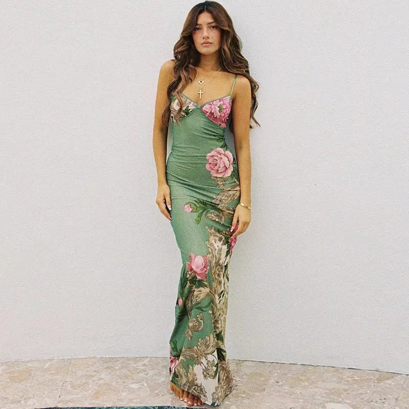Women's Vintage Blossom Slip Maxi Dress