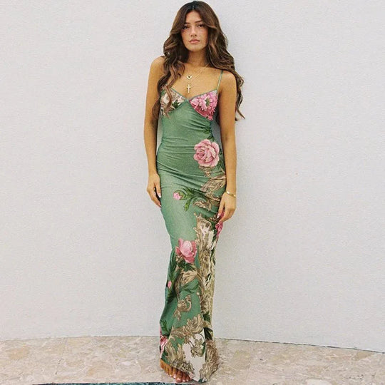 Women's Vintage Blossom Slip Maxi Dress