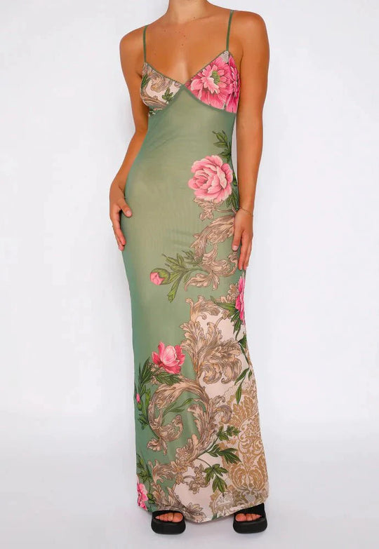 Women's Vintage Blossom Slip Maxi Dress