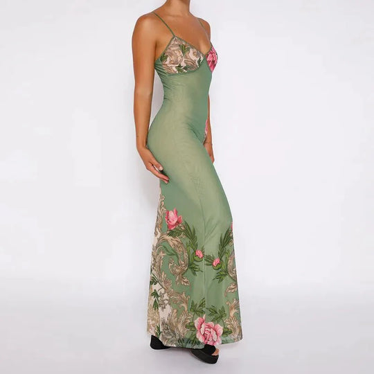 Women's Vintage Blossom Slip Maxi Dress