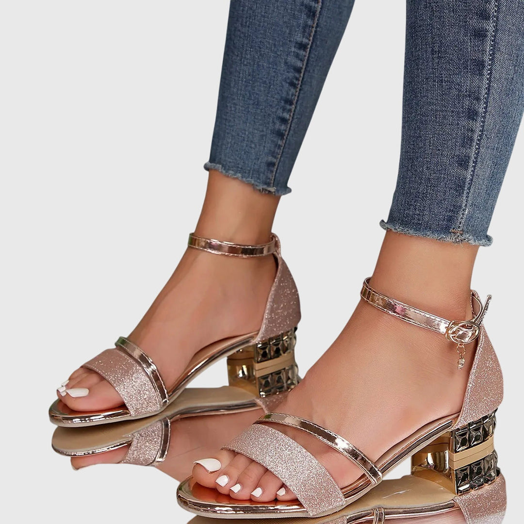 Women's Glitter Strap Block Heel Evening Sandals