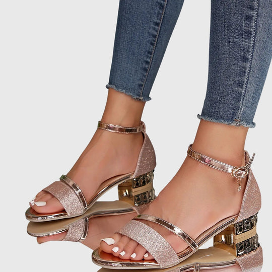 Women's Glitter Strap Block Heel Evening Sandals