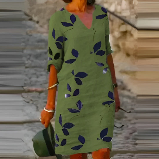 Damen lässiges Kleid mit abstraktem Blattdruck