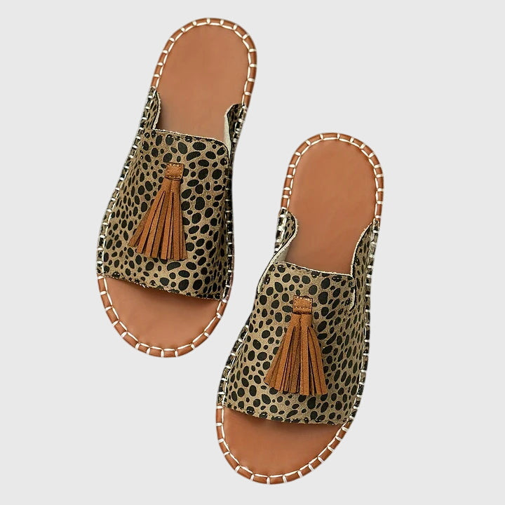 Women's Bohemian Tassel Slide Sandals with Tribal Print