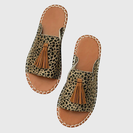 Women's Bohemian Tassel Slide Sandals with Tribal Print