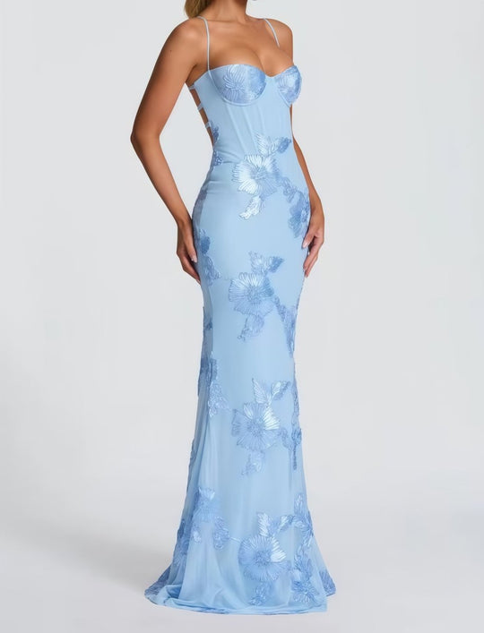 Women's Floral Lace Mermaid Evening Maxi Dress