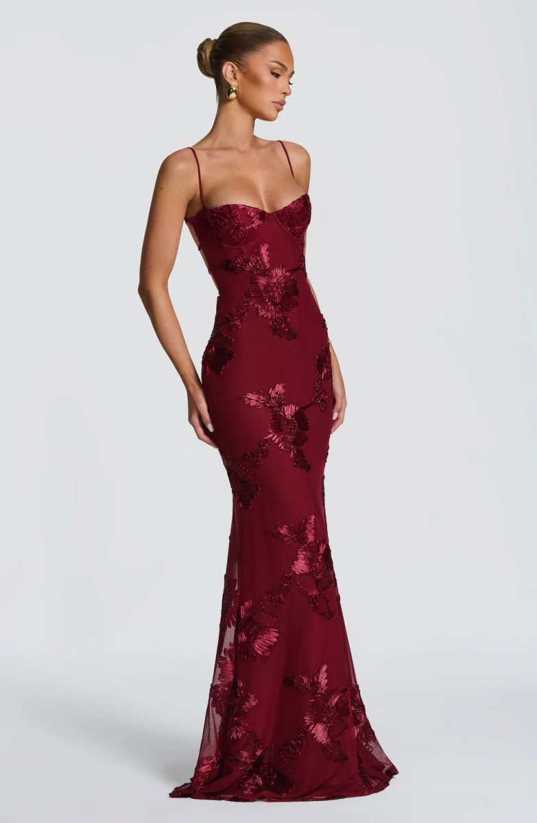 Women's Floral Lace Mermaid Evening Maxi Dress