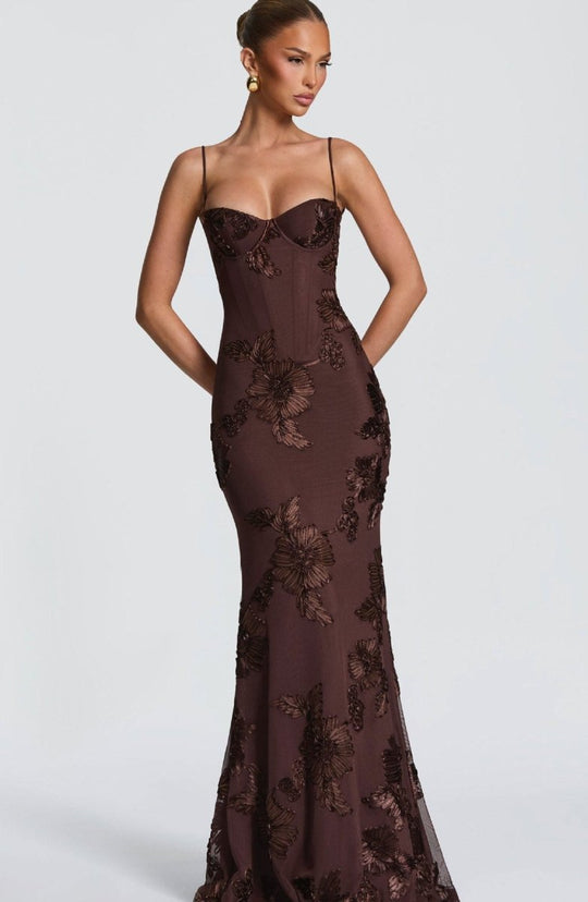 Women's Floral Lace Mermaid Evening Maxi Dress