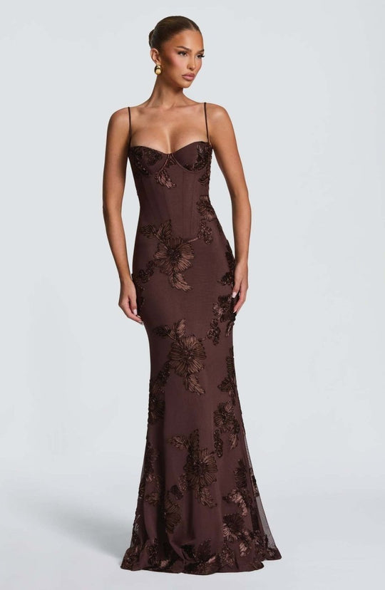 Women's Floral Lace Mermaid Evening Maxi Dress