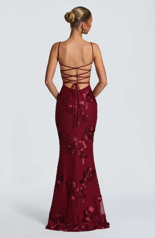 Women's Floral Lace Mermaid Evening Maxi Dress