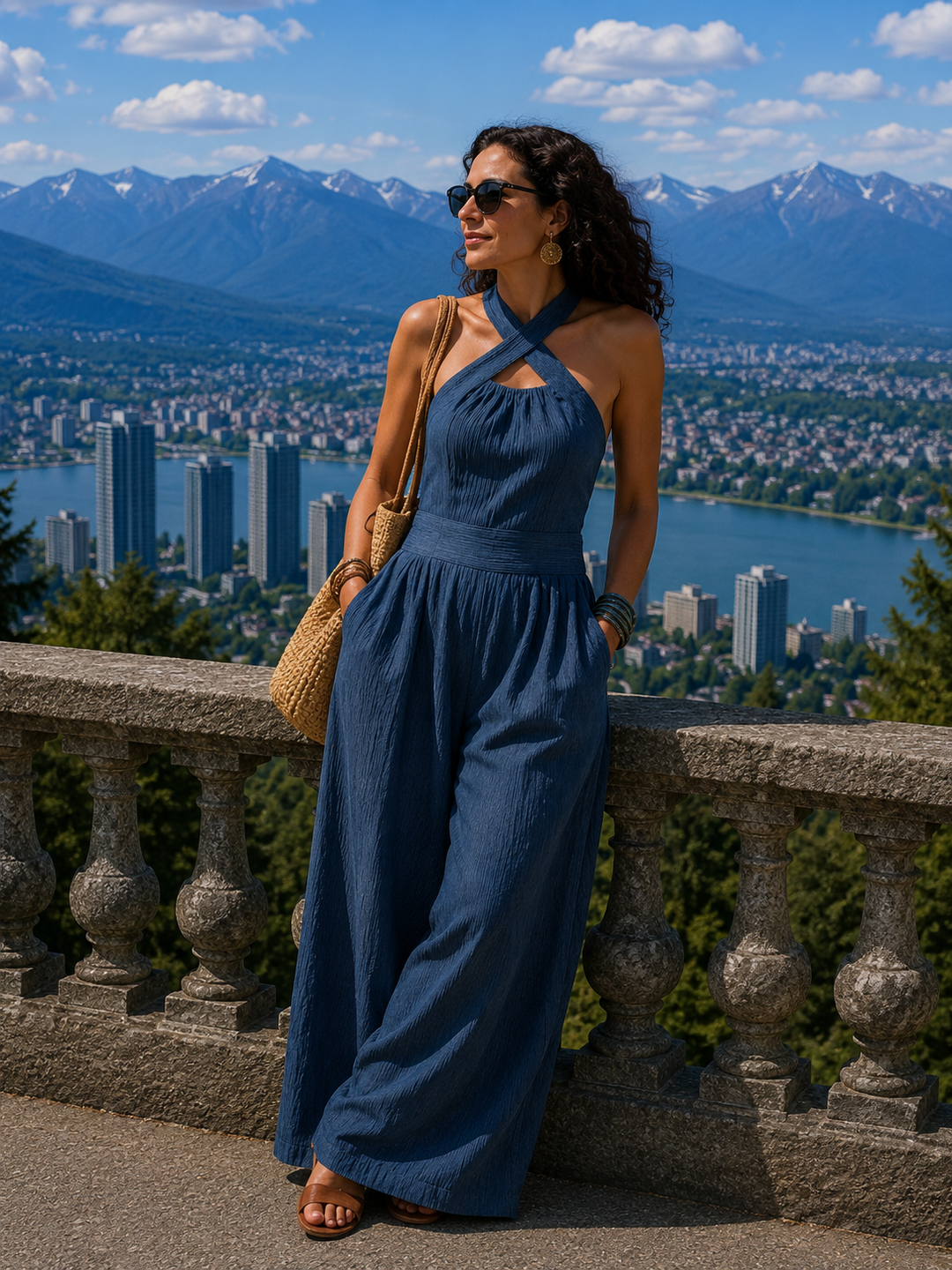 Women's Cross-Halter Wide-Leg Jumpsuit