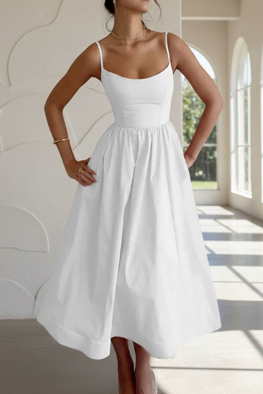 Women's Elegant Strappy Fit and Flare Midi Dress