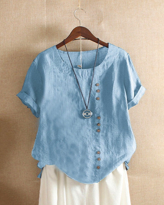 Women's Cotton Linen Button Detail Casual Blouse