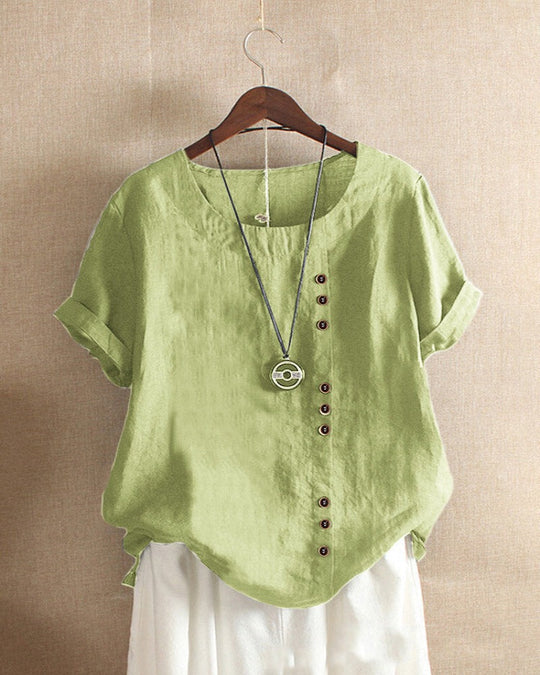 Damen entspannte Leinenbluse mit kontrastierenden Knöpfen