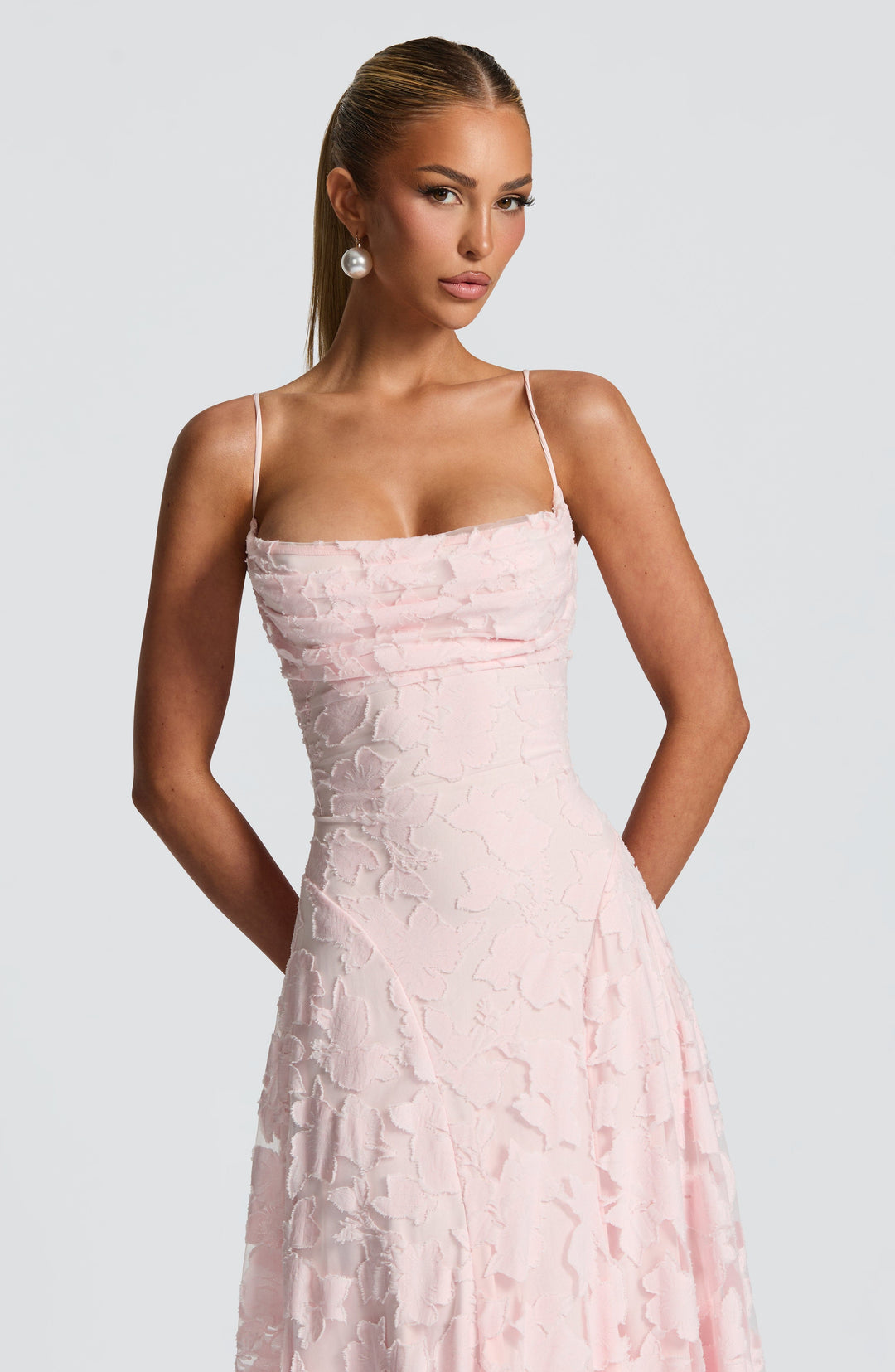 Women's Floral Lace Cowl Neck Maxi Evening Dress