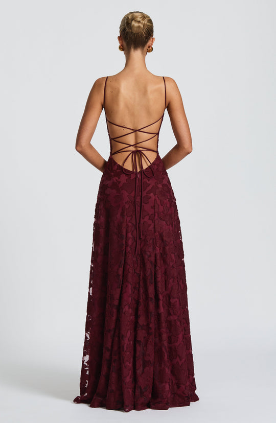 Women's Floral Lace Cowl Neck Maxi Evening Dress