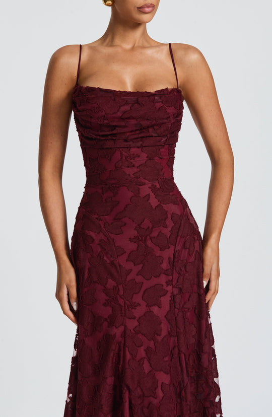 Women's Floral Lace Cowl Neck Maxi Evening Dress