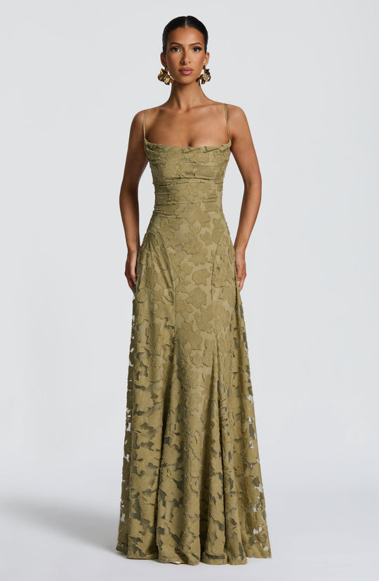 Women's Floral Lace Cowl Neck Maxi Evening Dress